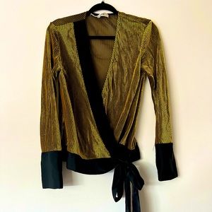 DIANE VON FURSTENBERG DVF silk wrap cocktail shirt with tie waist XS